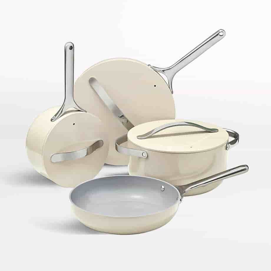 kitchnet Home 4-Piece Cream Ceramic Non-Stick Cookware Set
