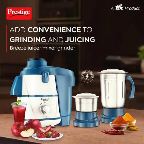 Prestige 500 Watts Diva Mixer Grinder with 3 Stainless Steel Jars| Ergonomic Design| Sturdy Handles| Teal Blue & Black (Copy)