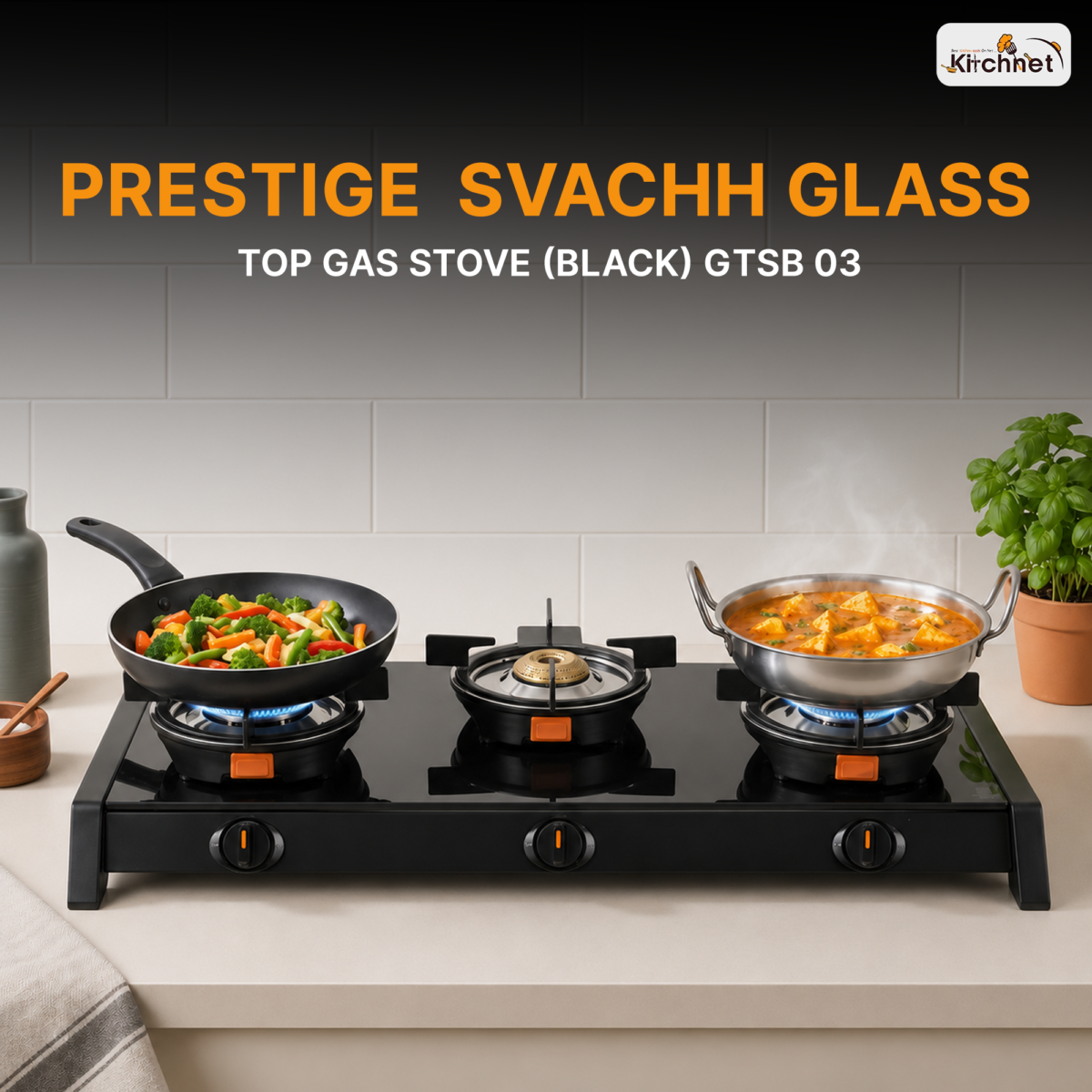 SVACHH GLASS TOP GAS STOVE (BLACK) GTSB 03