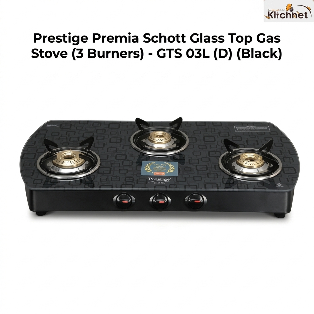 Prestige Premia Schott Glass Top Gas Stove (3 Burners) - GTS 03L (D) (Black)