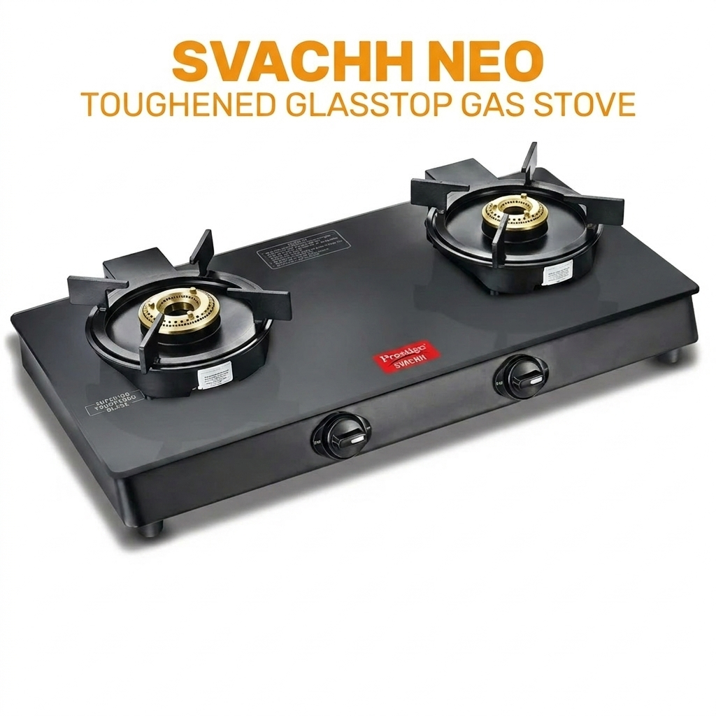 Prestige Svachh Neo Toughened Glasstop Gas Stove with Liftable 2 Burners (Black) - GTSN 02