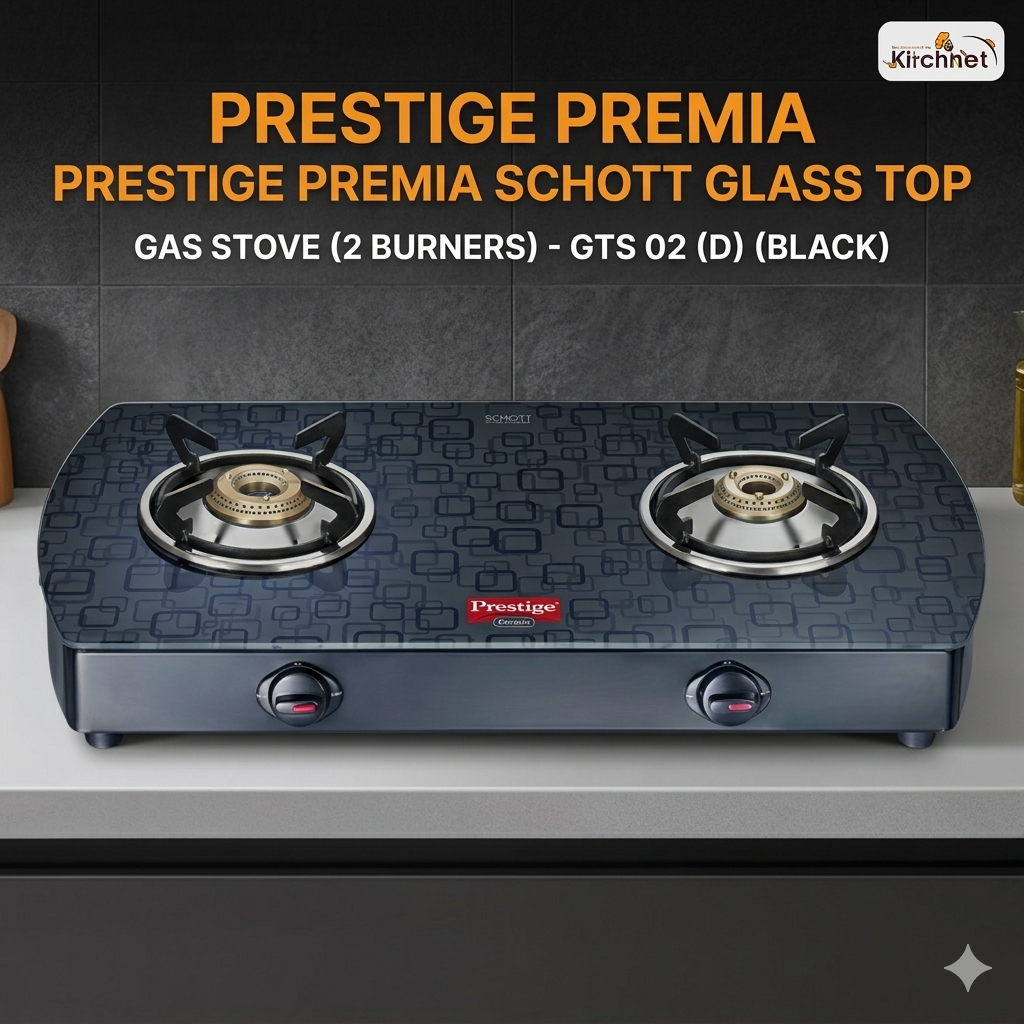 Prestige Premia Schott Glass Top Gas Stove (2 Burners) - GTS 02 (D) (Black)