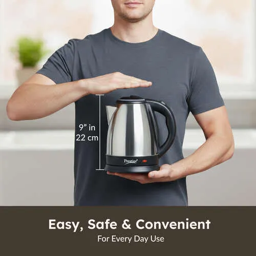 Prestige 1.5L PKOSS Stainless Steel Electric Kettle | 1350 Watts| Elegant Design | Cool-touch Handle and Lid | Automatic Cut-Off and Single-Touch Lid Locking | Black | 1Y Warranty | ISI Certified