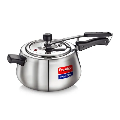 Prestige 5 Litre TRIPLY Cute Svachh Inner Lid Pressure Cooker |Deep Lid for Spillage Control | Visual Pressure Indicator | Metallic Safety Plug | Gas & Induction Compatible | 5Y Warranty | ISI