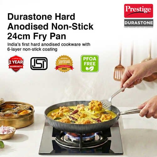 Prestige Durastone Hard Anodised 6 Layer Non-Stick Fry Pan, (24 cm, 1.9 Litre) (Black)