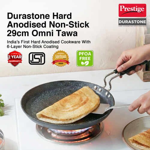 Prestige Ceraglide Ceramic Coated 25cm Non-Stick omni tawa | Consumes Less Oil | Preferred For High Heating & Even Heating | Stain-Resistant | Gas & Induction Compatible | No Harmful Chemicals