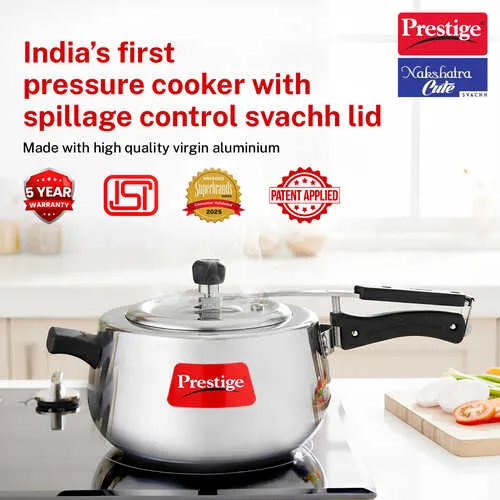 Prestige Nakshatra Cute Svachh Aluminium Gas and Induction Compatible Pressure Cooker, 5 L (Silver)