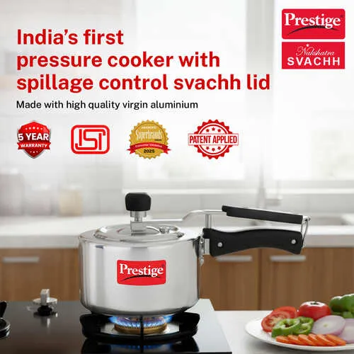 Prestige Nakshatra Svachh Aluminium Spillage Control Pressure Cooker, 3 L (Silver)