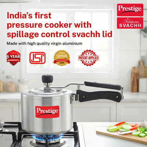 Prestige Nakshatra Svachh Aluminium Spillage Control Pressure Cooker, 2 L (Silver)