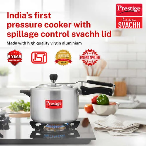 Prestige Nakshatra Svachh Aluminium Spillage Control Pressure Cooker, 5 L (Silver)