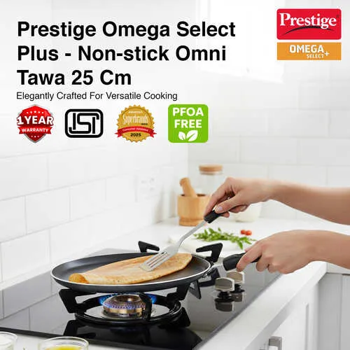 Prestige Omega Select Plus Non-stick Omni Tawa, 25 cm (Black)